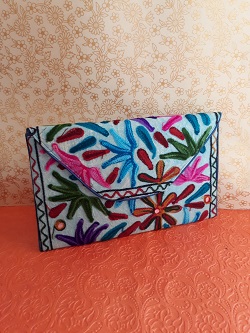 Embroidered Multicolor Clutch - Blue