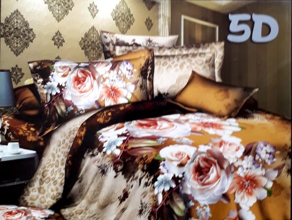 Brown Floral 3D Print Bedsheet by Nandini Handicrafts Jaipur