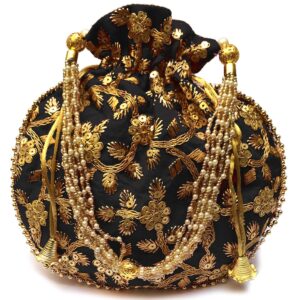 Velvet Zari Sitara Work Potli Bags | Wristlet by Nandini Handicrafts Jaipur