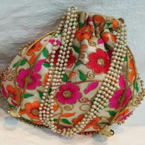 Embroidered Bead Handle Potli Bags | Wristlet by Nandini Handicrafts Jaipur