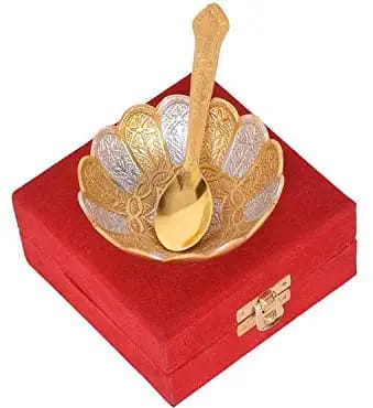 Corporate | Wedding | Anniversary Gift | Silver And Gold Plated Serving Bowl by Nandini Handicrafts Jaipur