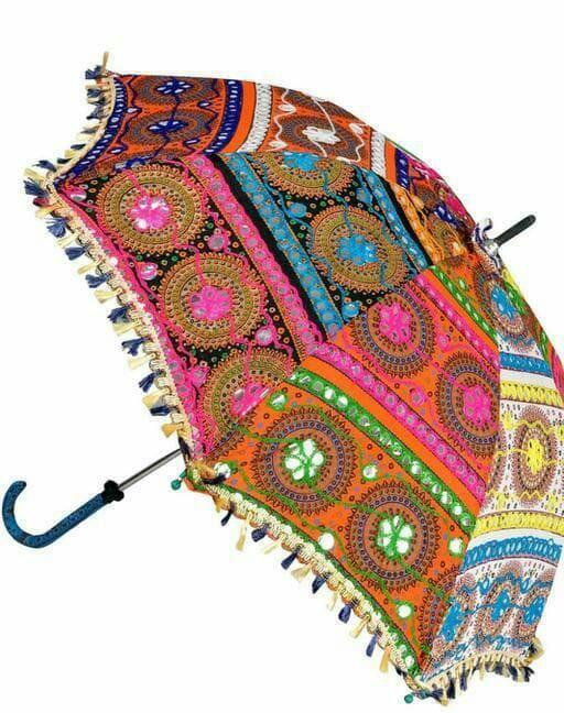 Embroidered and Mirror work umbrella by Nandini Handicrafts Jaipur